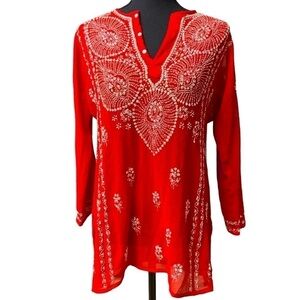 GEETA BOHO SEQUINED, EMBROIDERED LONG SLEEVED TOP